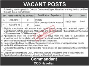 Central Ordnance Depot Havelian Pakistan Army Jobs 2023 Latest